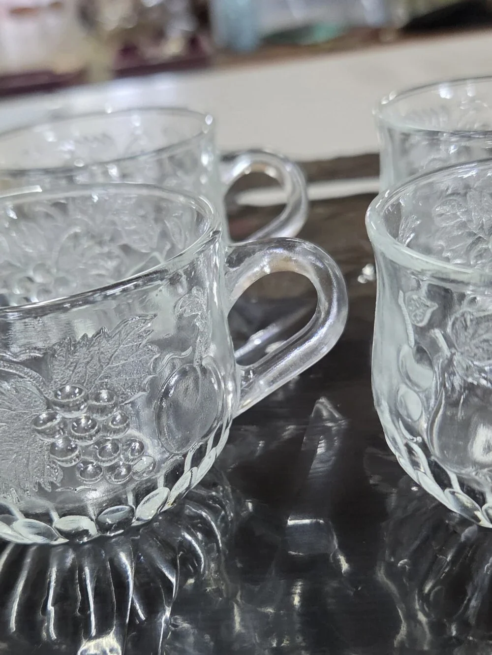 Vintage Jeannette Glass Fruit Clear Punch Cups Set of 5 Orchard Replacement Glas
